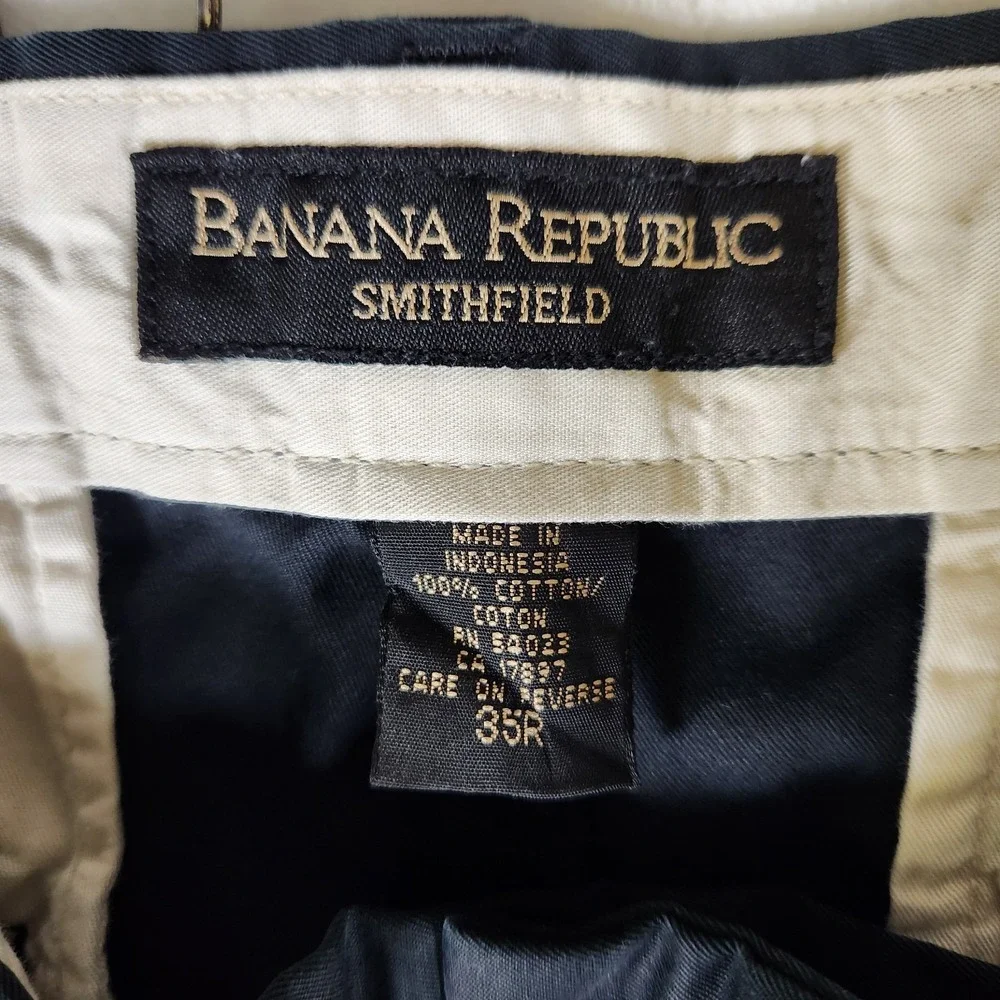 Banana Republic Mens 35R Smithfield Black Pleated Cotton Dress Pants‎